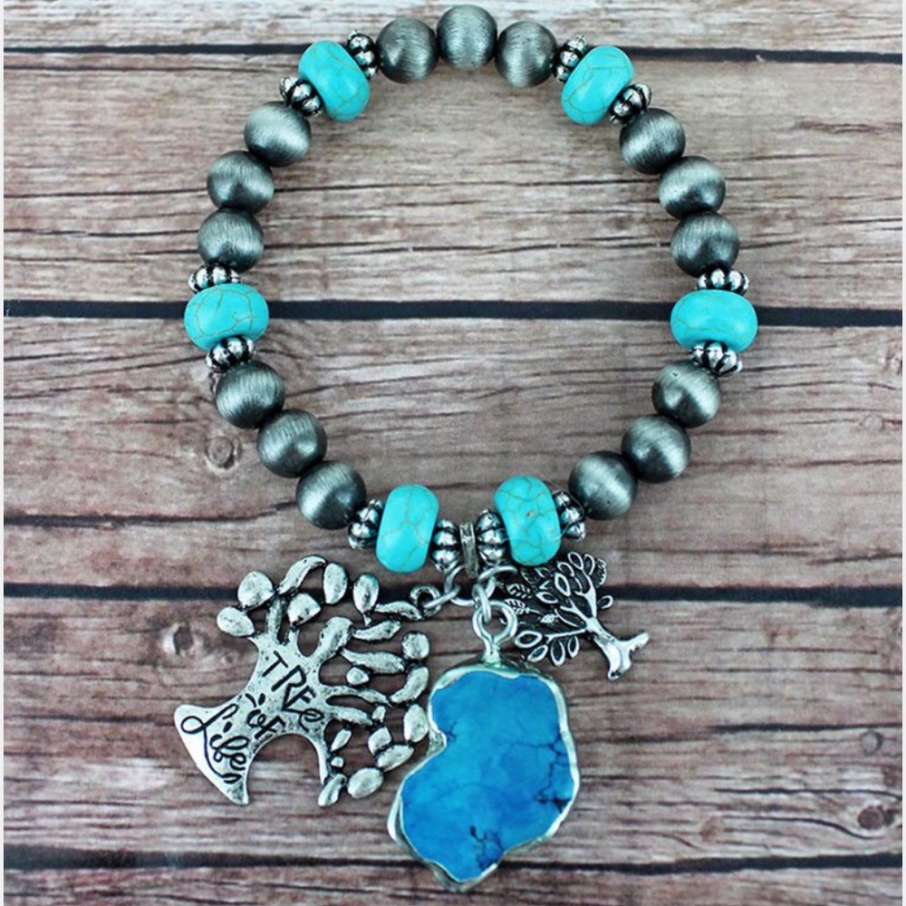 Turquoise Tree of Life Cluster Charm Bracelet